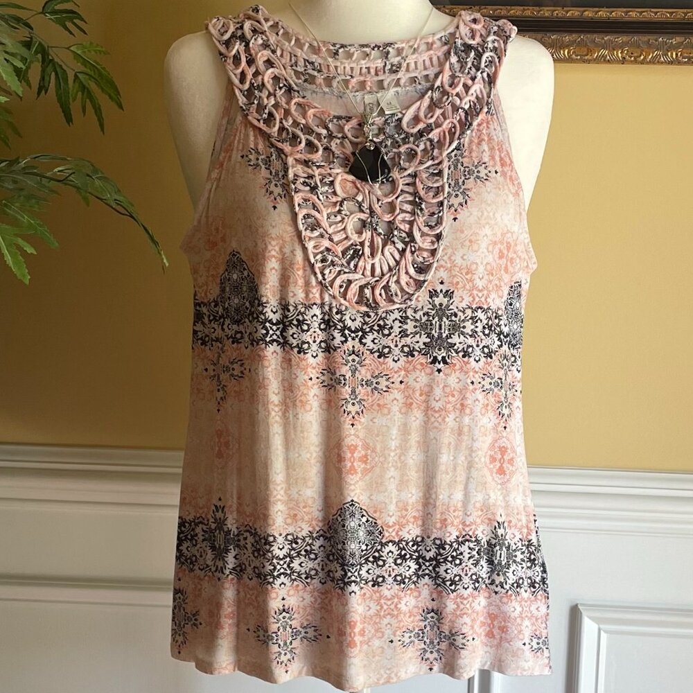 Cato Size M Pink Black White Top Sleeveless Loose Crochet Neckline